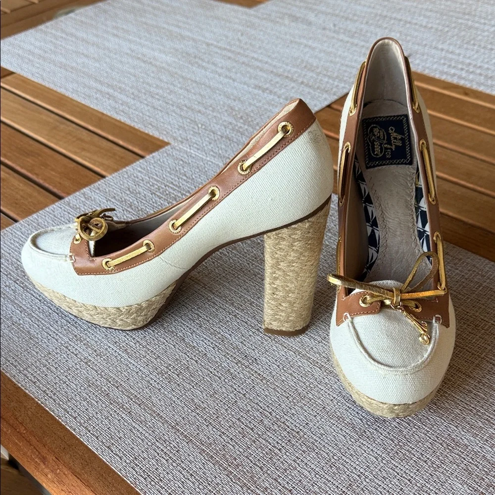 Sale - Sperry Tan and Cream Espadrille Shoes, size 7.5